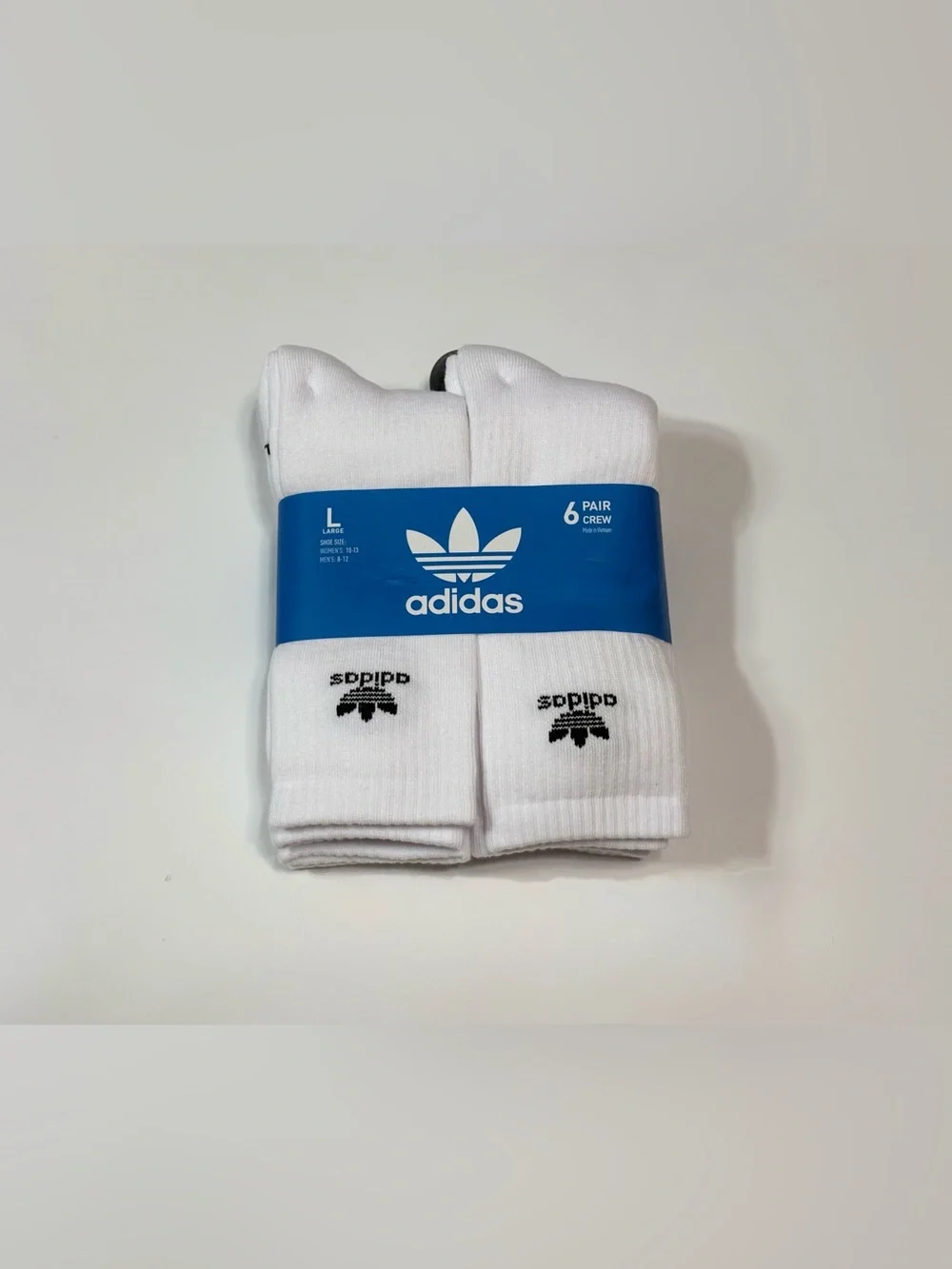 adidas Originals White Crew Socks 6-Pack with Black Trefoil